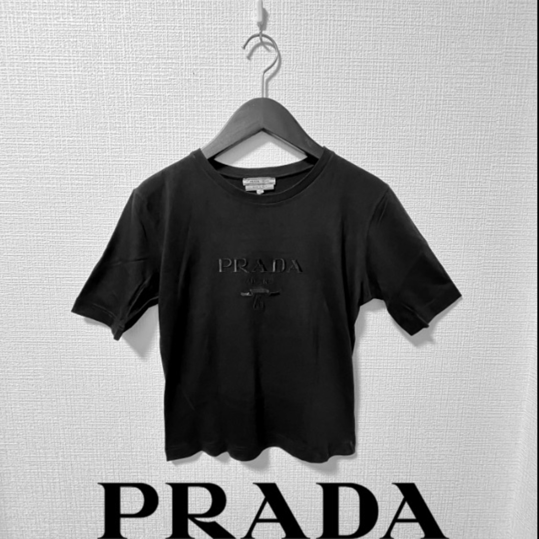 トップス◆正規品◆PRADAプラダ◆ロゴ刺繍 Tシャツ　カットソー黒BLACK