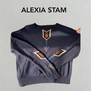 アリシアスタン(ALEXIA STAM)のALEXIA STAM バックプリント 薄手ニット ネイビー(ニット/セーター)