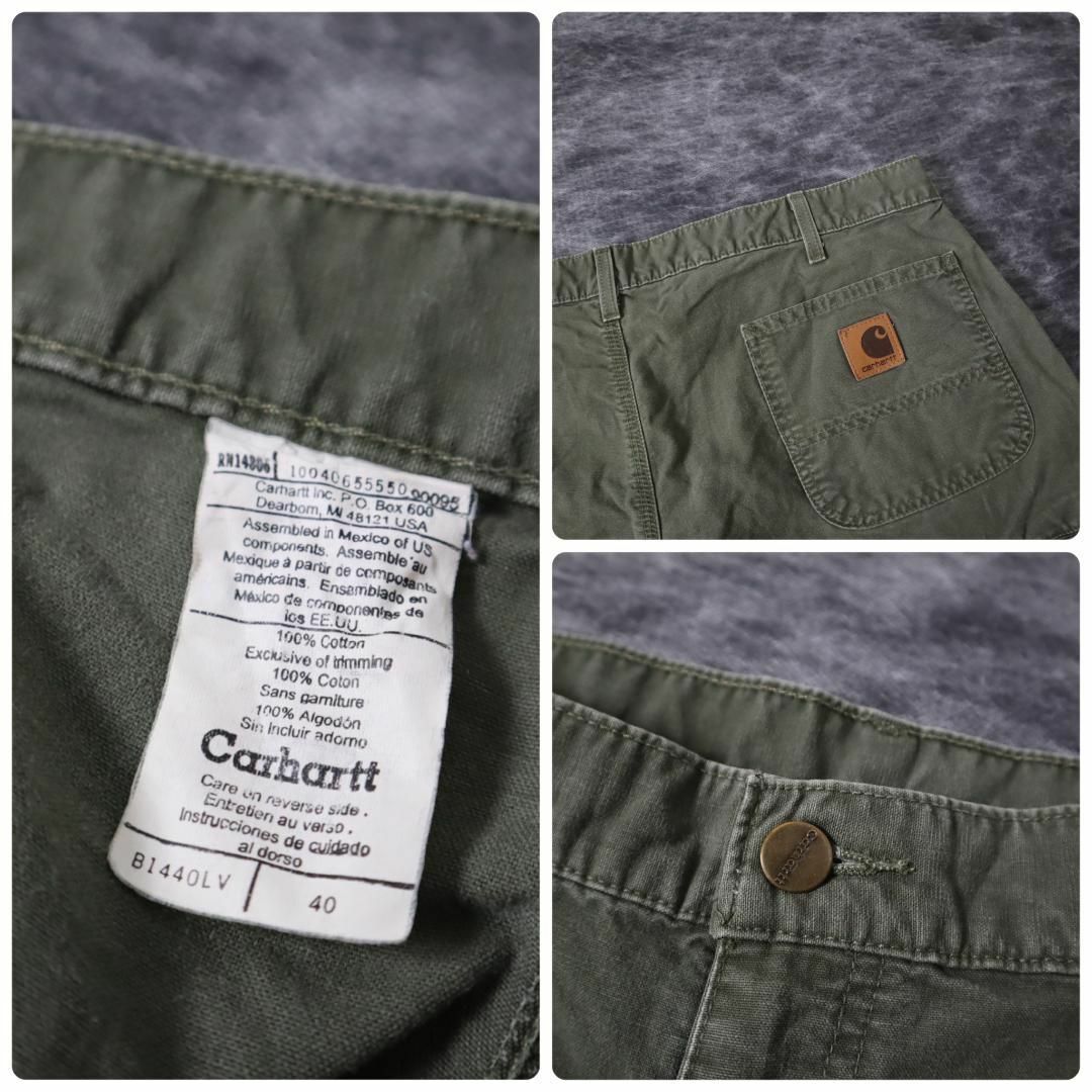 carhartt(カーハート)の【カーハート】革ロゴ ダック地 ルーズ ワイド ペインター ショーツ 緑 W40 メンズのパンツ(ペインターパンツ)の商品写真