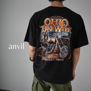 アンビル(Anvil)の【00’s】バイクイベント ロック ファンキー プリント Tシャツ 黒 XL(Tシャツ/カットソー(半袖/袖なし))