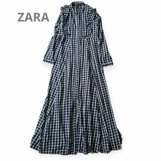 ザラ(ZARA)のkiy様専用◆ ロングフリルワンピース　マキシ フレア ラッフル　ネイビー(ロングワンピース/マキシワンピース)