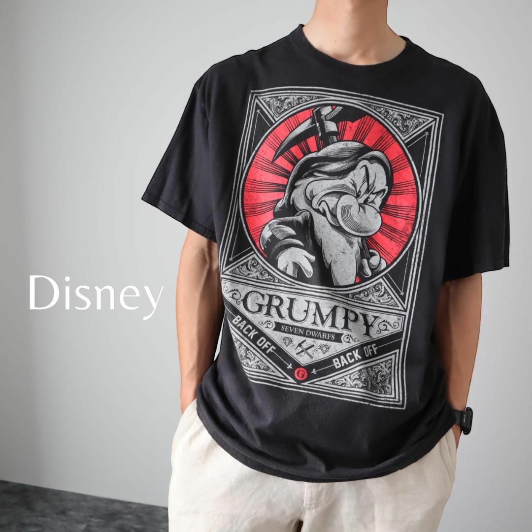 【Disney】グランピー 7人の小人 ドワーフ プリント Tシャツ 黒 XL