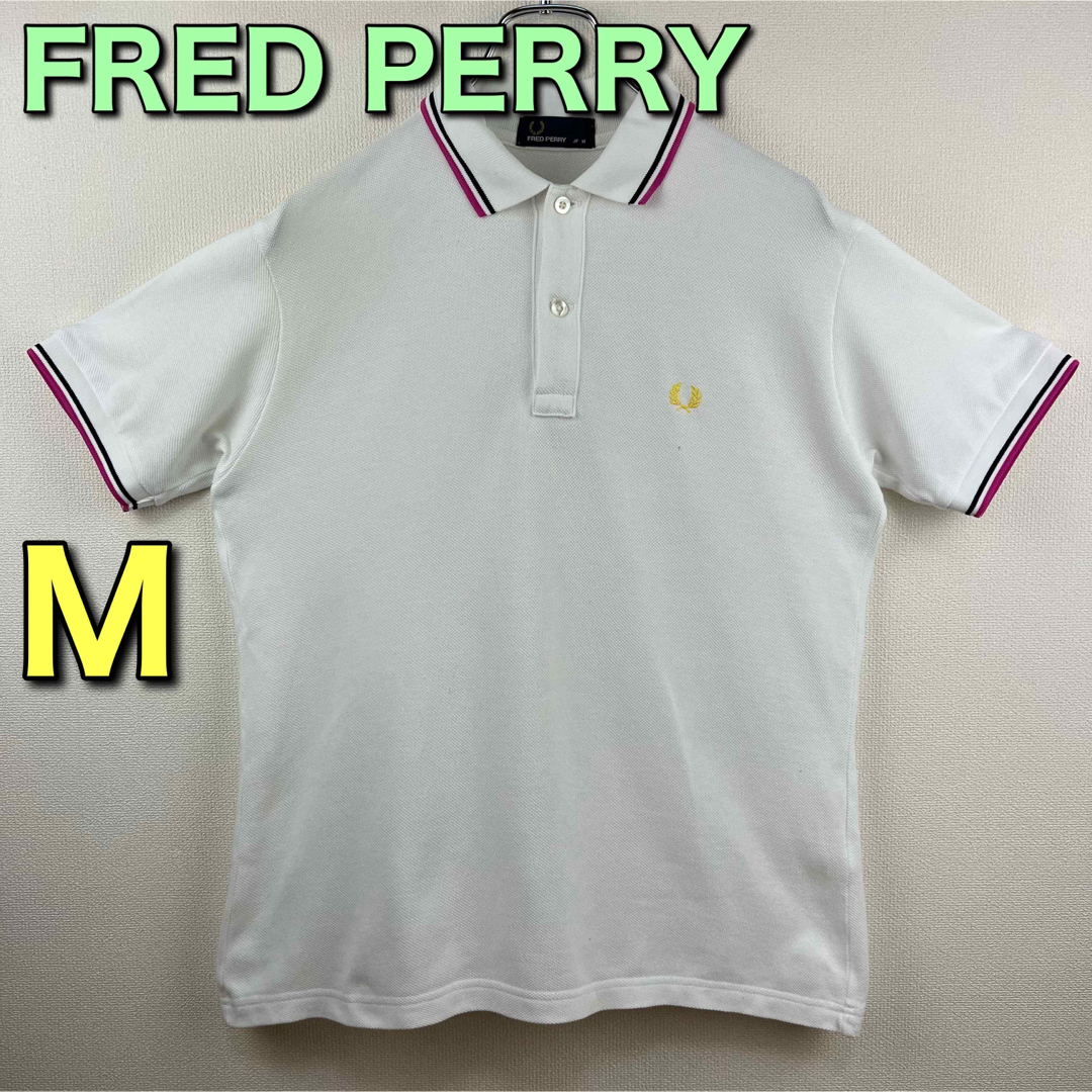 FRED PERRY(フレッドペリー)の大人気　フレッドペリー　FREDPERRY ポロシャツ　半袖　白ピンク　M メンズのトップス(ポロシャツ)の商品写真