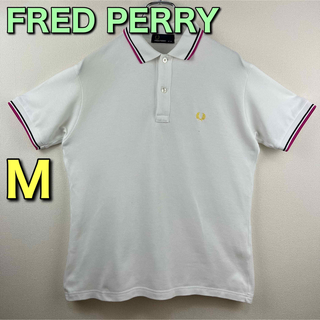フレッドペリー(FRED PERRY)の大人気　フレッドペリー　FREDPERRY ポロシャツ　半袖　白ピンク　M(ポロシャツ)