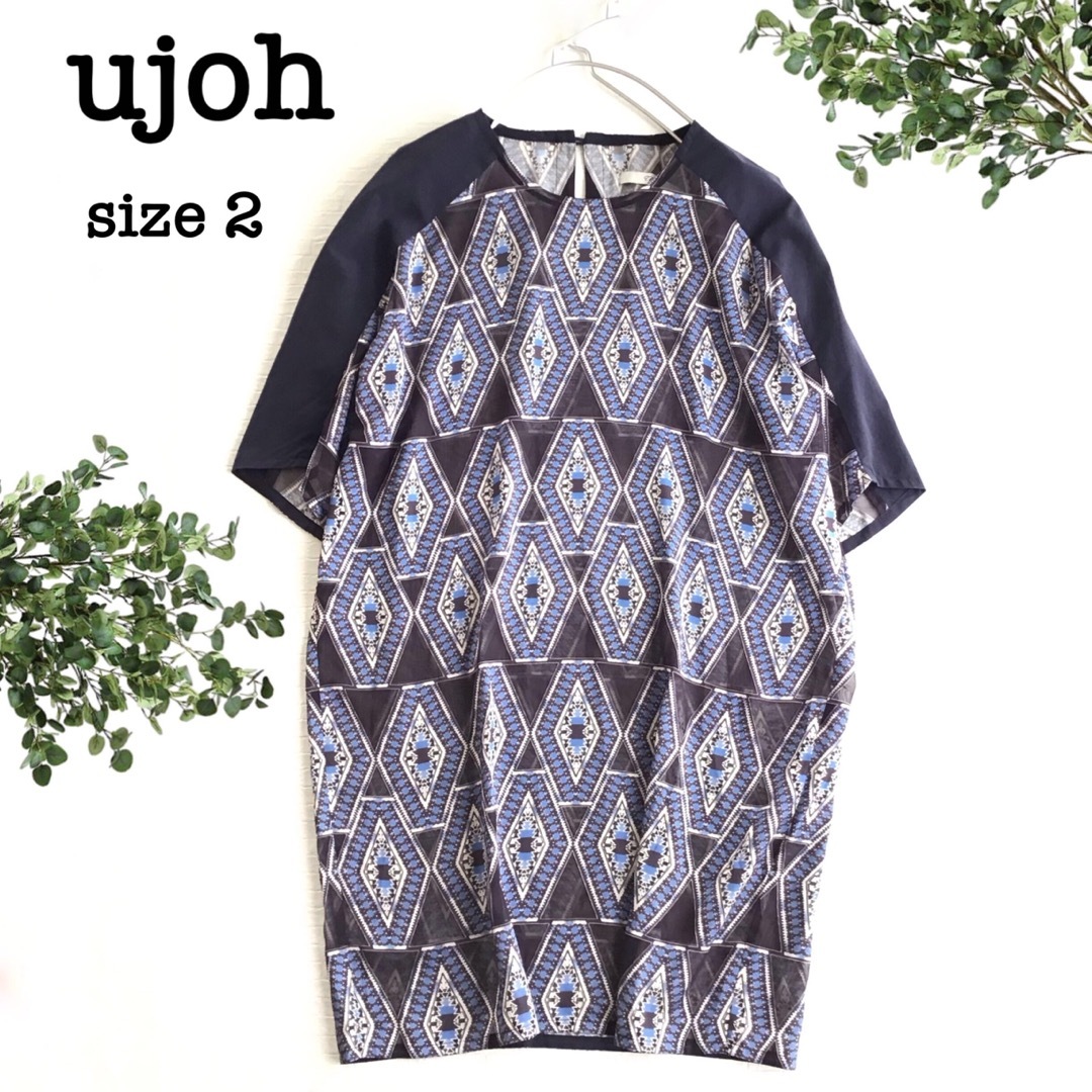 @【2】ujoh ウジョー アラベスク柄 シアー 膝丈 ワンピース