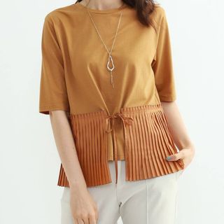 インディヴィ Mサイズ プリーツ 半袖 カットソー 未使用 新品 タグ付き