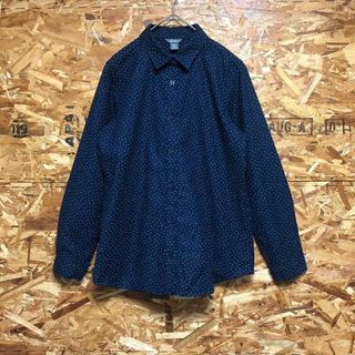 エディーバウアー(Eddie Bauer)のエディーバウアー レディース【S相当】ドット柄シャツ 綿100% ネイビー(シャツ/ブラウス(長袖/七分))