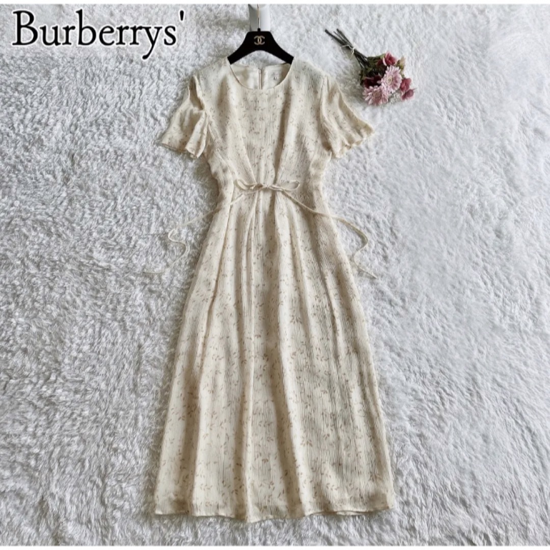 BURBERRY(バーバリー)の【美品】Burberry ウエストリボン　楊柳レーヨンマキシワンピース　総柄 レディースのワンピース(ロングワンピース/マキシワンピース)の商品写真