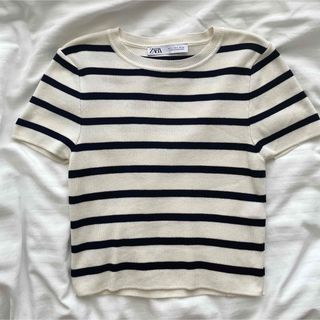 ザラ(ZARA)のZARAボーダークロップド丈ニットトップス(Tシャツ(半袖/袖なし))