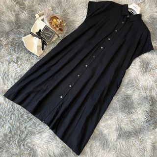 ニジュウサンク(23区)の【極美品】23区 ロングシャツワンピース ペチコート付 ブラック 黒 38(ロングワンピース/マキシワンピース)