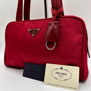 プラダ(PRADA)の美品✨プラダ ハンドバッグ テスートナイロン 三角ロゴプレート カナデ レッド(ハンドバッグ)