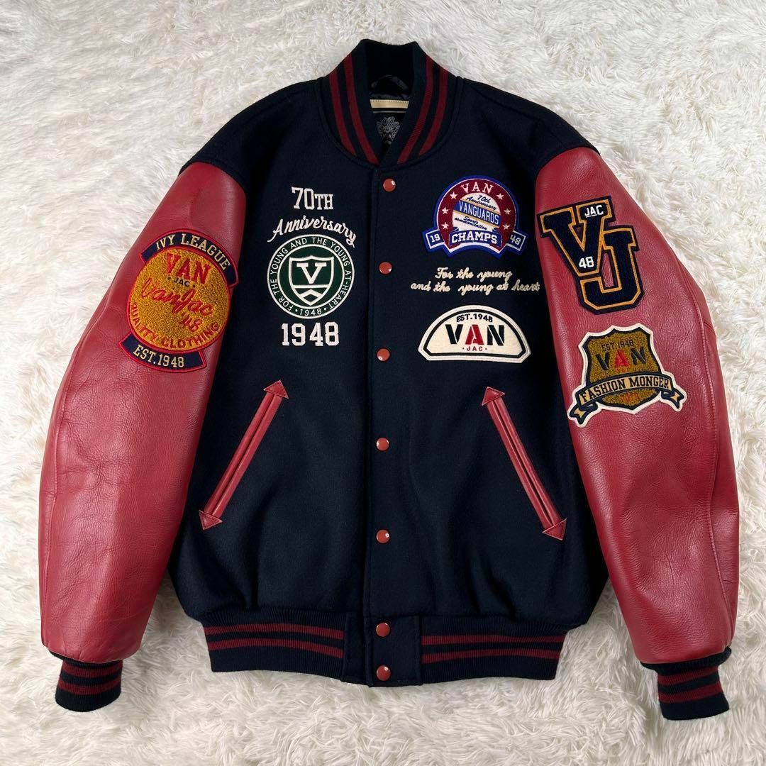 【美品】80s ビンテージ VAN JACKET スタジャン 袖レザー LLビンテージヴィンテージ