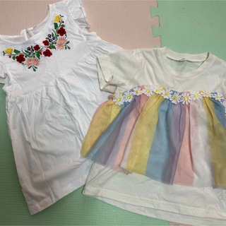女児　お花　チュール　半袖　２枚セット　120(Tシャツ/カットソー)