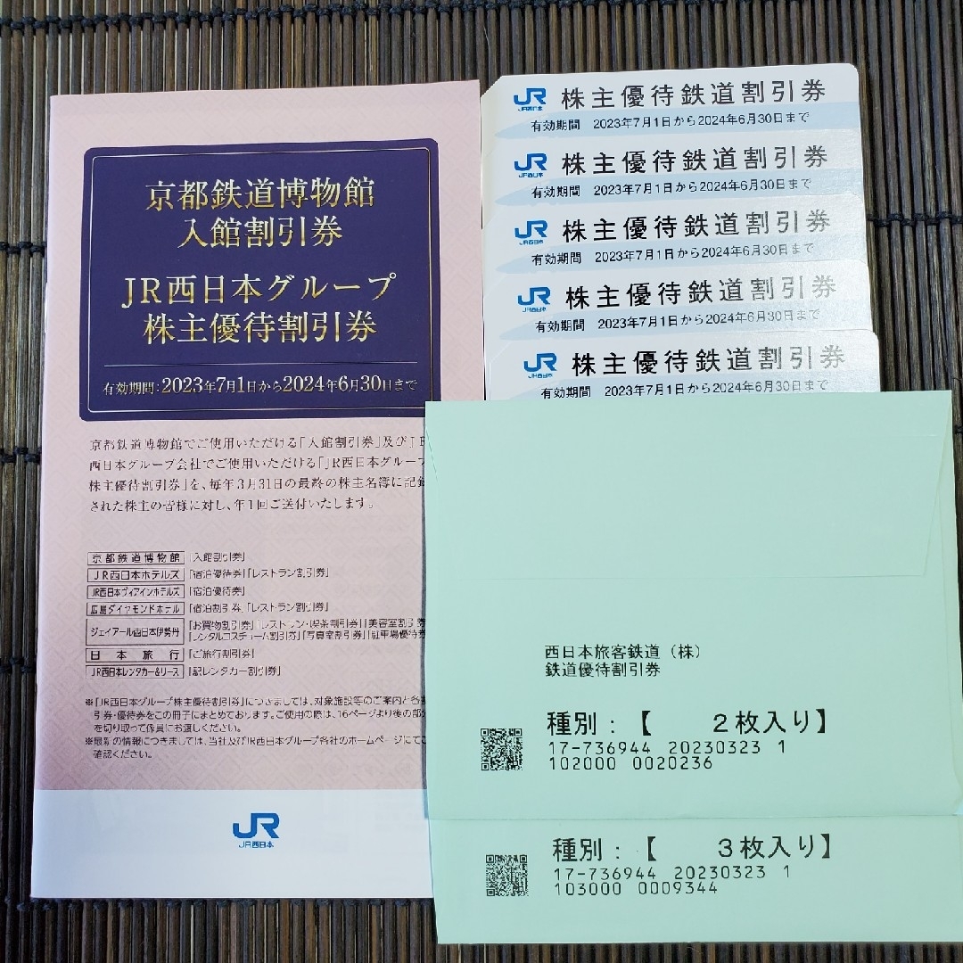 JR(ジェイアール)のJR西日本株主優待割引券　5枚　冊子　1冊 チケットの乗車券/交通券(その他)の商品写真