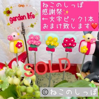 ガーデンピック　ハンドメイド　花束とプレゼントに乗った小鳥さんピック　多肉植物(その他)