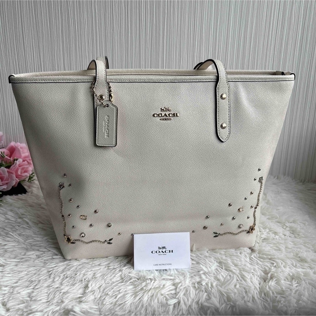 極美品 COACH トートバッグ 肩掛けバッグ ホワイト系-