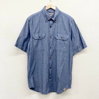 カーハート(carhartt)のUS古着 カーハート carhartt ワーク シャツ 半袖 シャンブレー ボタンダウン ワンポイント ロゴ 刺繍 無地 RELAXED FIT サイズ：メンズ M ブルーグレー S200 499【中古】(シャツ)