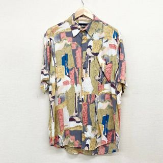 US古着 BONETTI 総柄シャツ 半袖 サイズ：メンズ M ホワイト×キャメル系×ブルー等 【中古】(シャツ)