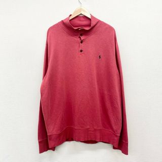 ラルフローレン(Ralph Lauren)のUS古着 ポロ ラルフローレン Polo by Ralph Lauren スウェットシャツ トレーナー ハイネック ハーフボタン ワンポイント ポニー 刺繍 サイズ：メンズ XXL ビッグサイズ レッド【中古】(スウェット)