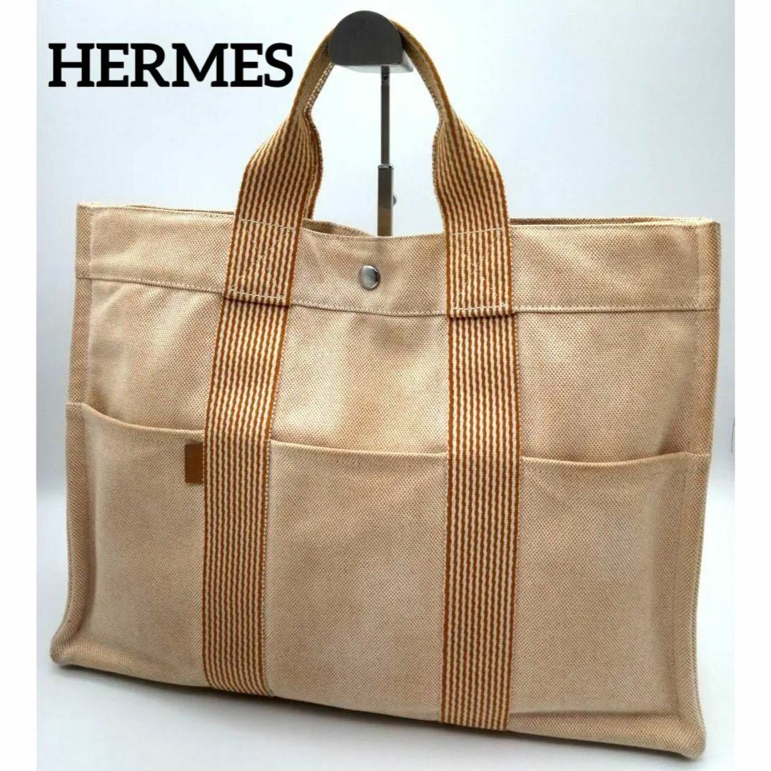 HERMES エルメス ニューフールトゥ MM トートバッグ 薄茶系