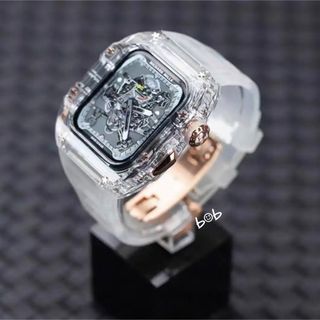 春早割 45mm Apple Watch クリア+ローズゴールド ケースバンド ベルト
