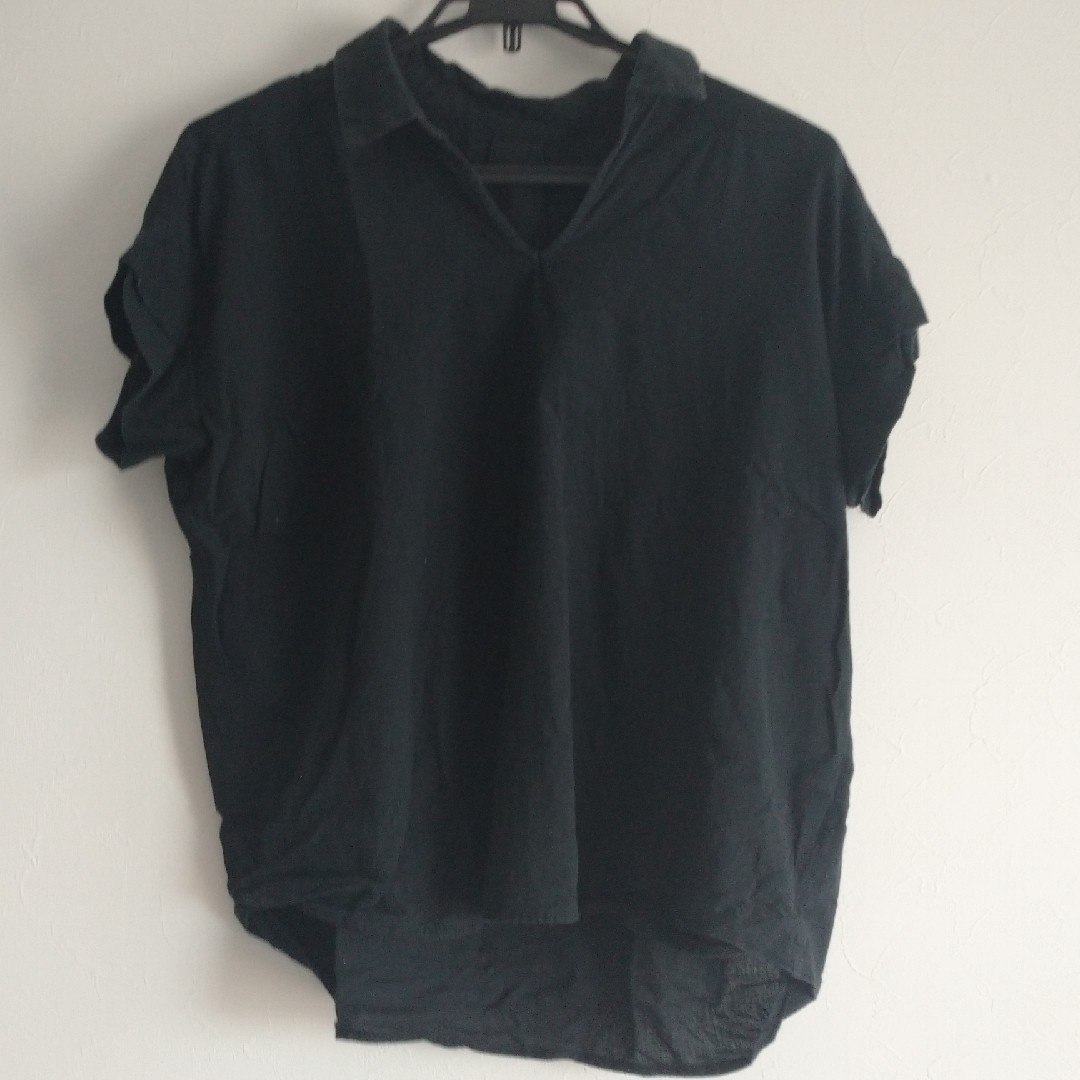 OZOC(オゾック)の抜き衿スキッパーシャツ(黒) レディースのトップス(シャツ/ブラウス(半袖/袖なし))の商品写真
