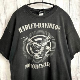 ハーレーダビッドソン(Harley Davidson)のハーレーＴシャツ　オーバーサイズＬ　黒ブラック　両面ロゴ　半袖Ｔシャツ　夏物古着(Tシャツ/カットソー(半袖/袖なし))