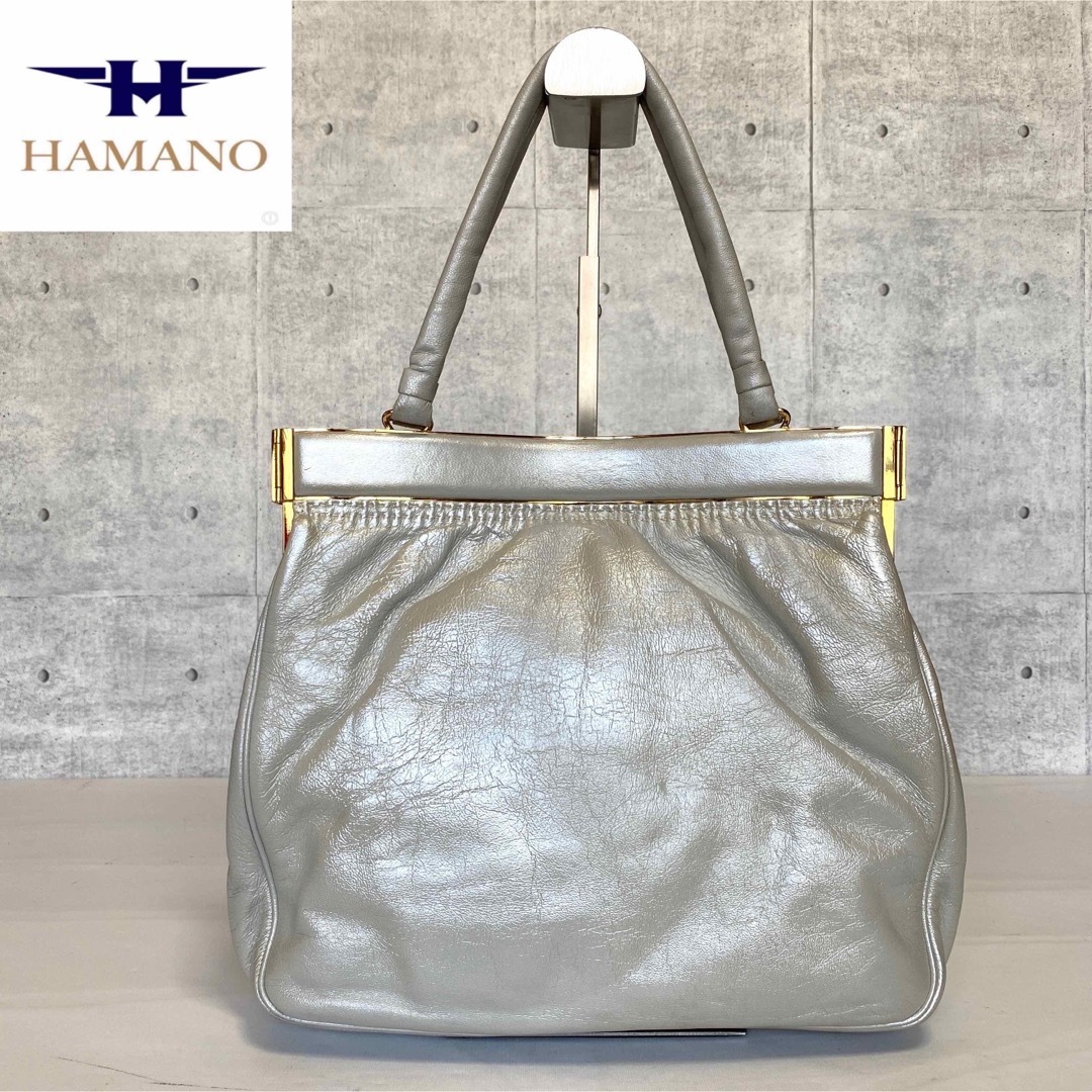 極美品】HAMANO サンピエトロ パールホワイト ゴールド金具 がま口