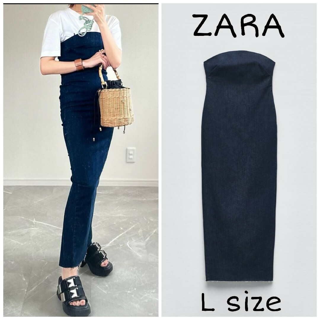 ZARA - ZARA ZW テーラード デニムワンピース Lサイズ デニムの ZARA - ZARA ZW テーラード デニムワンピース Lサイズ デニムの