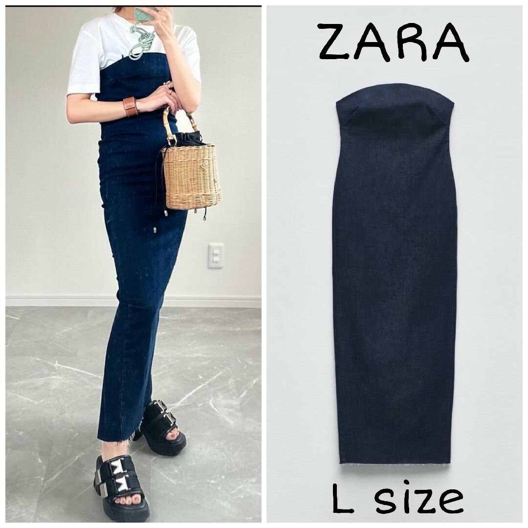 ZARA　ZW テーラード デニムワンピース　Lサイズ　デニム | フリマアプリ ラクマ