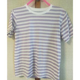 ムジルシリョウヒン(MUJI (無印良品))の無印良品★tシャツ ボーダー★パープル(Tシャツ/カットソー)