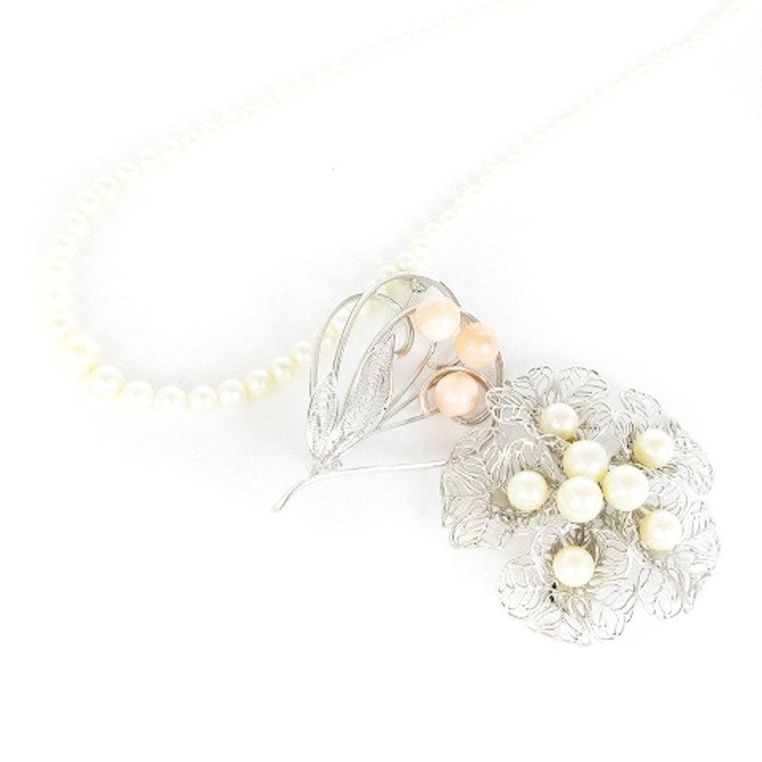 ブローチ ネックレス セット 真珠 0.3～0.7cm シルバーカラー ホワイト