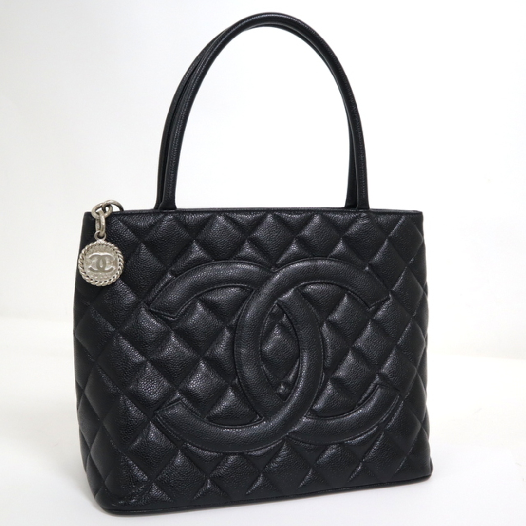 【CHANEL】シャネル 復刻トート ハンドバッグ キャビアスキン ブラック シルバー金具 A01804 5番7桁/md14808ik