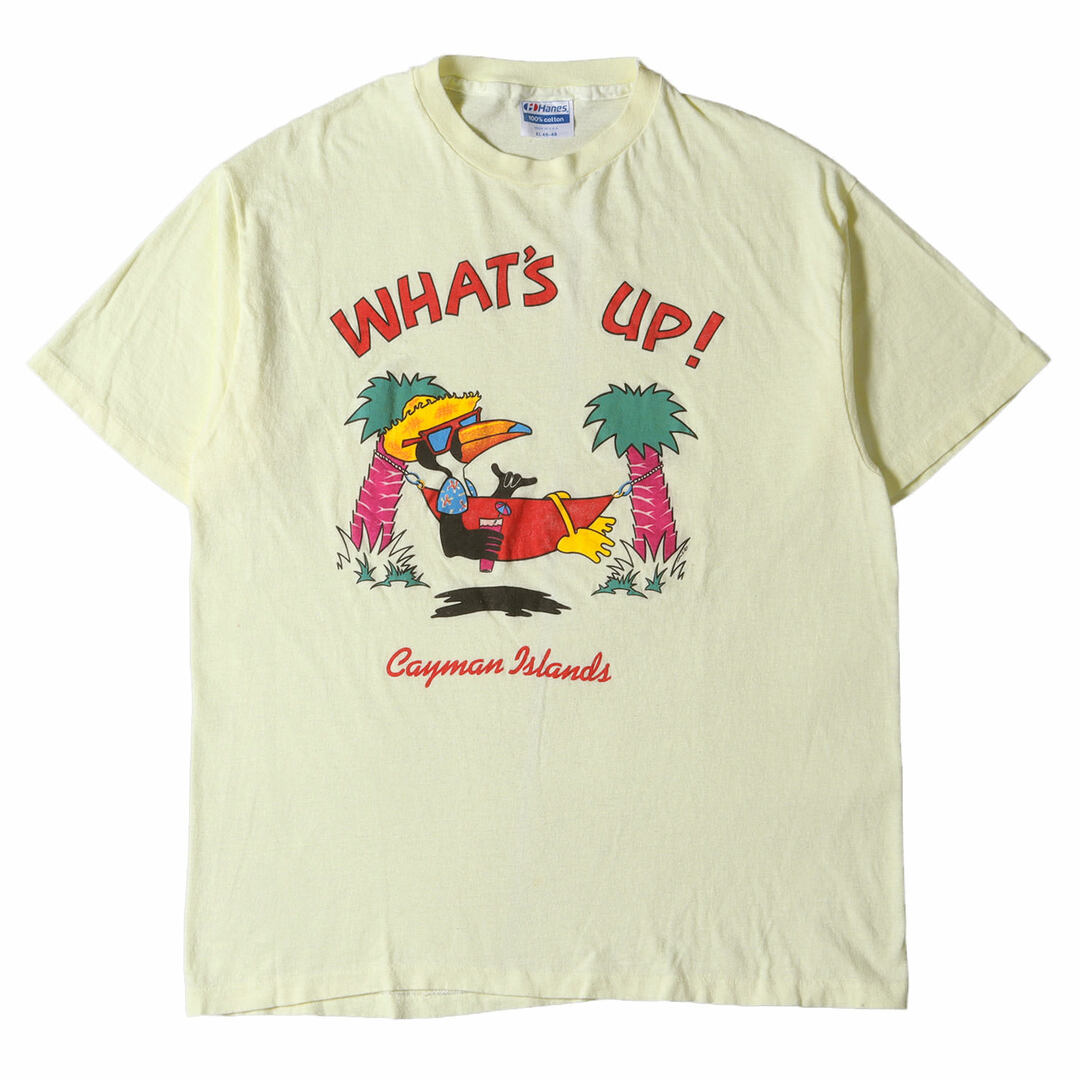 U.S.VINTAGE U.S. ヴィンテージ 80s オオハシ キャラクター クルーネック Tシャツ USA製 Hanes ヘインズ アニマルプリント 鳥 80年代 ライトイエロー XL トップス 半袖 【メンズ】【中古】 メンズのトップス(Tシャツ/カットソー(半袖/袖なし))の商品写真