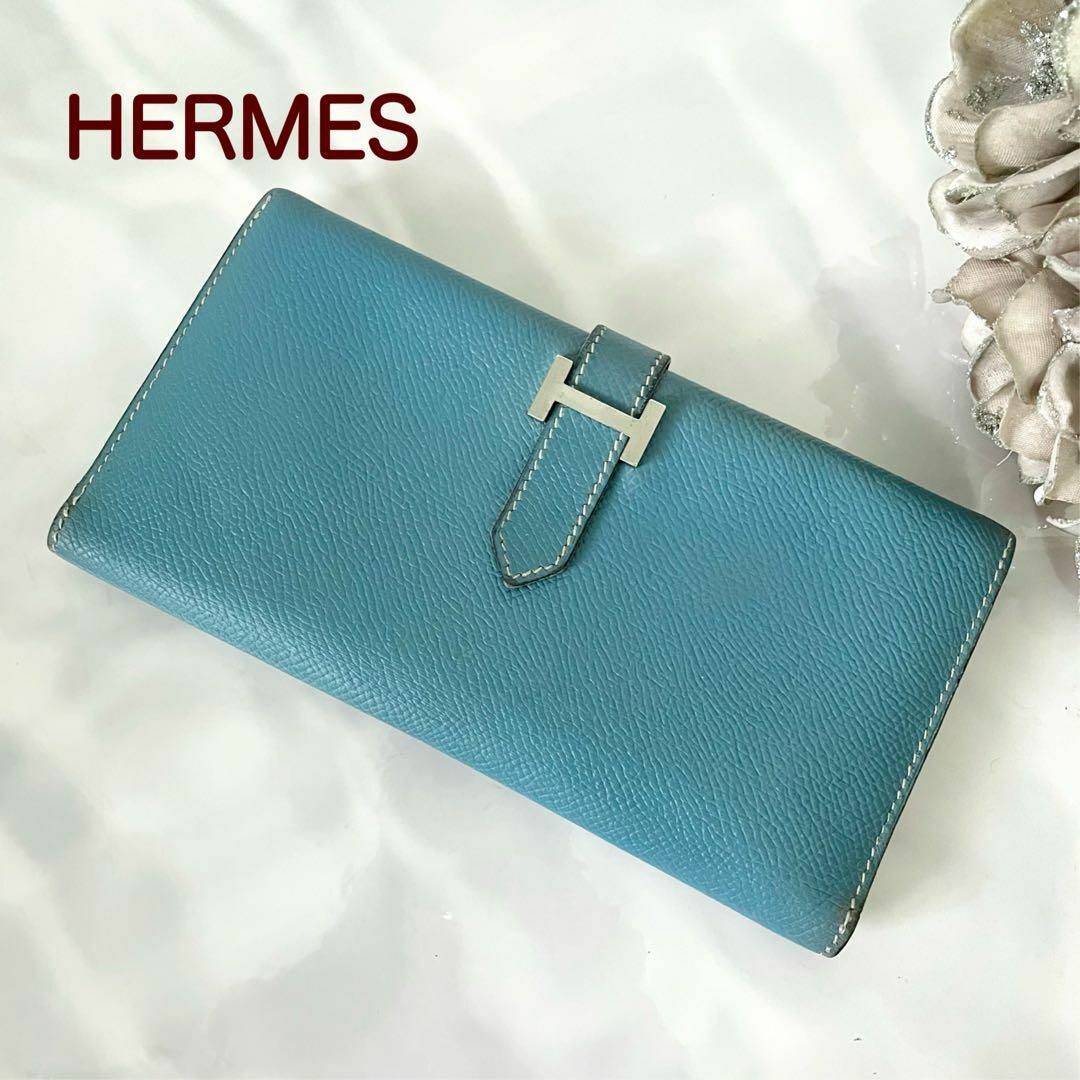 レア エルメス HERMES 財布 長財布 ベアン ブルージーン