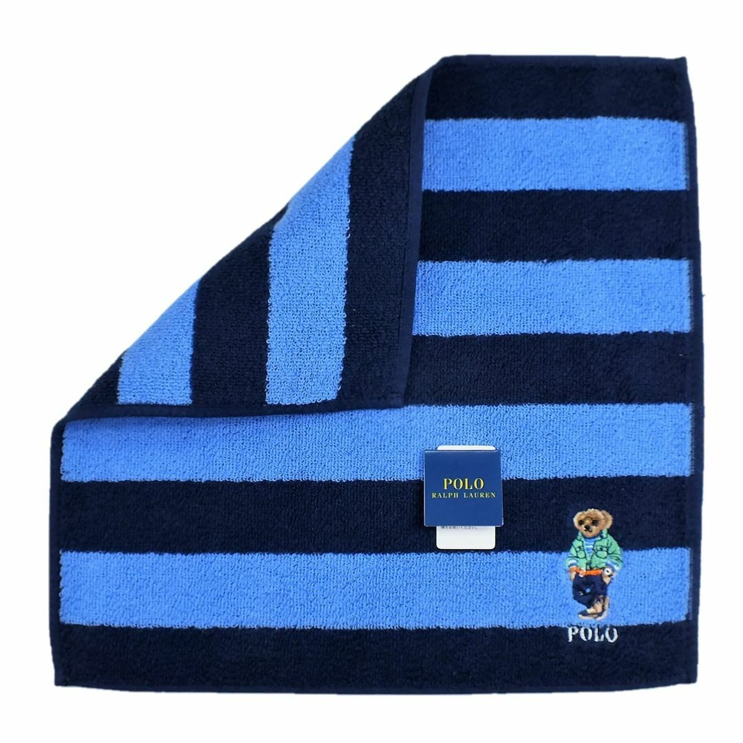 POLO RALPH LAUREN(ポロラルフローレン)の再値下げ！ポロベア「スイングトップ＆デニムパンツ柄」ハンカチ1,980円青系 レディースのファッション小物(ハンカチ)の商品写真