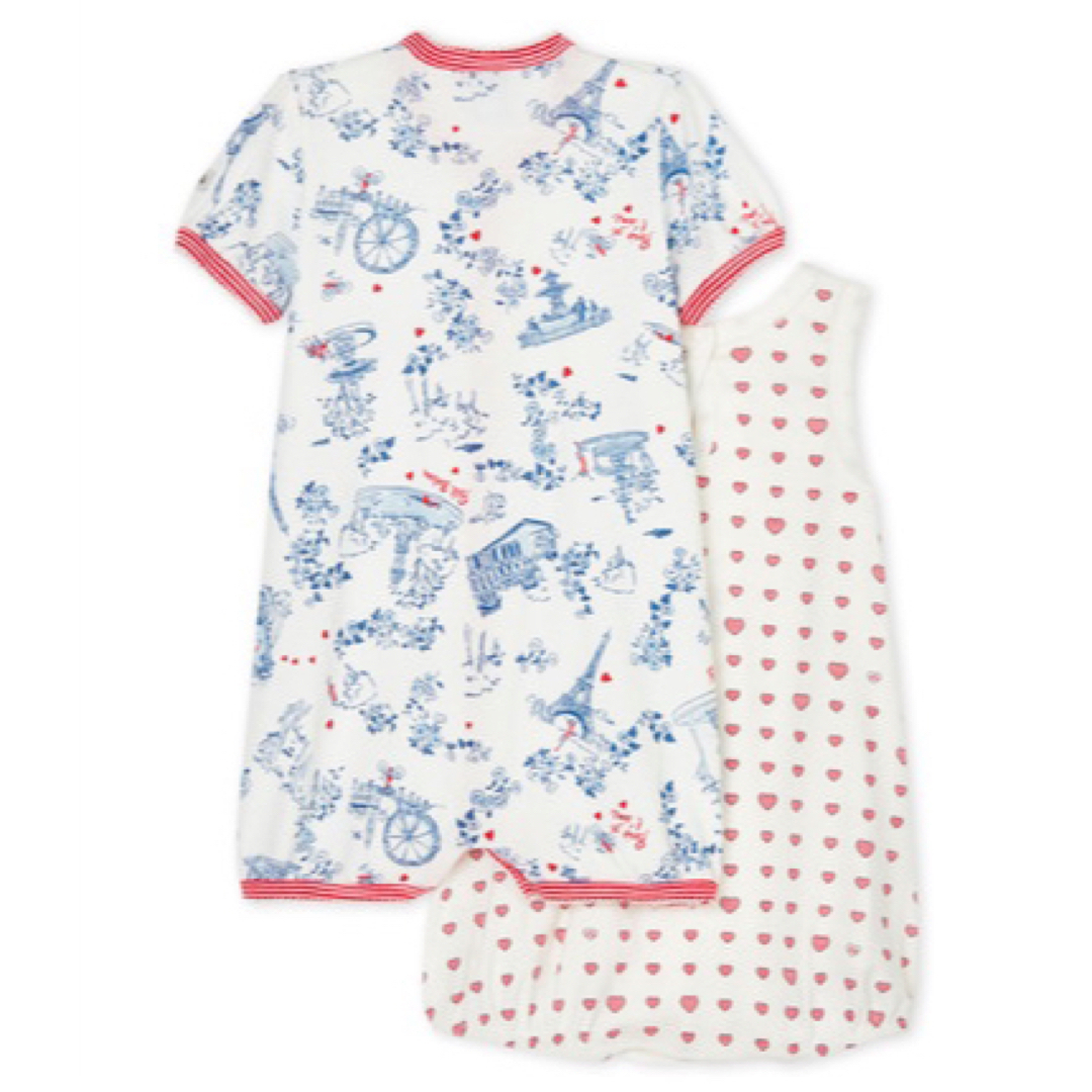 PETIT BATEAU(プチバトー)のプチバトー　ロンパース　カバーオール　2枚セット　オーガニック　パリ　ハート キッズ/ベビー/マタニティのベビー服(~85cm)(ロンパース)の商品写真