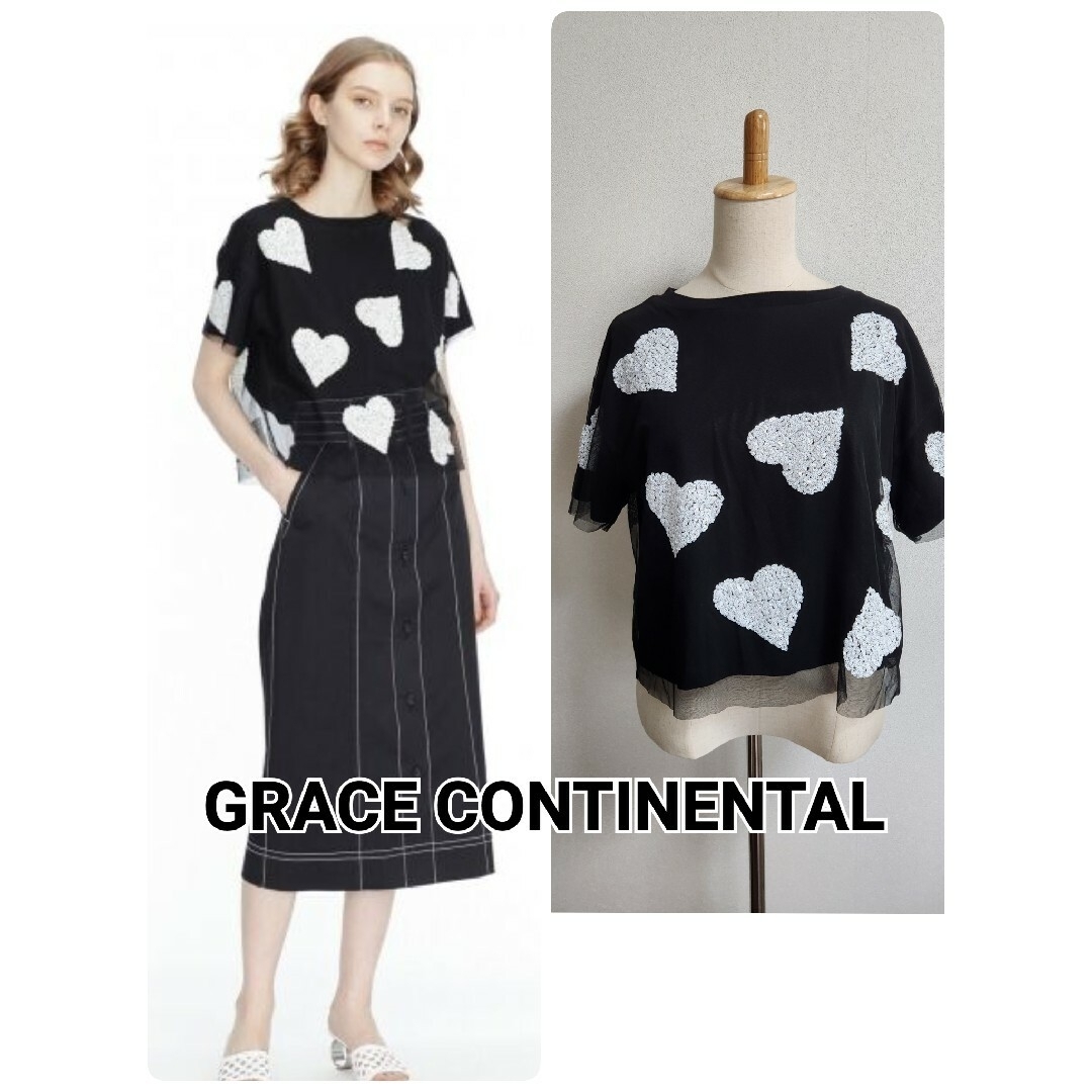 GRACE CONTINENTAL(グレースコンチネンタル)のグレースコンチネンタル　ダイアグラム　ハートスパントップス　36サイズ レディースのトップス(シャツ/ブラウス(半袖/袖なし))の商品写真