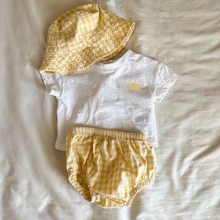 ベビーギャップ(babyGAP)のGAP babyギンガムチェック3点セットアップイエロー美品(Ｔシャツ)