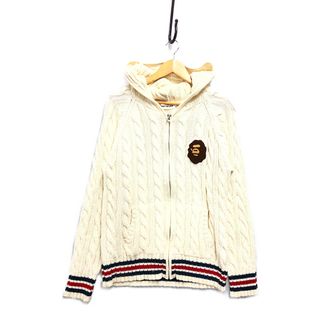 アベイシングエイプ(A BATHING APE)のA BATHING APE アベイシングエイプ 猿顔ワッペン付 コットン ケーブルニット ジップ パーカー ホワイト サイズL 正規品 / B3925(パーカー)