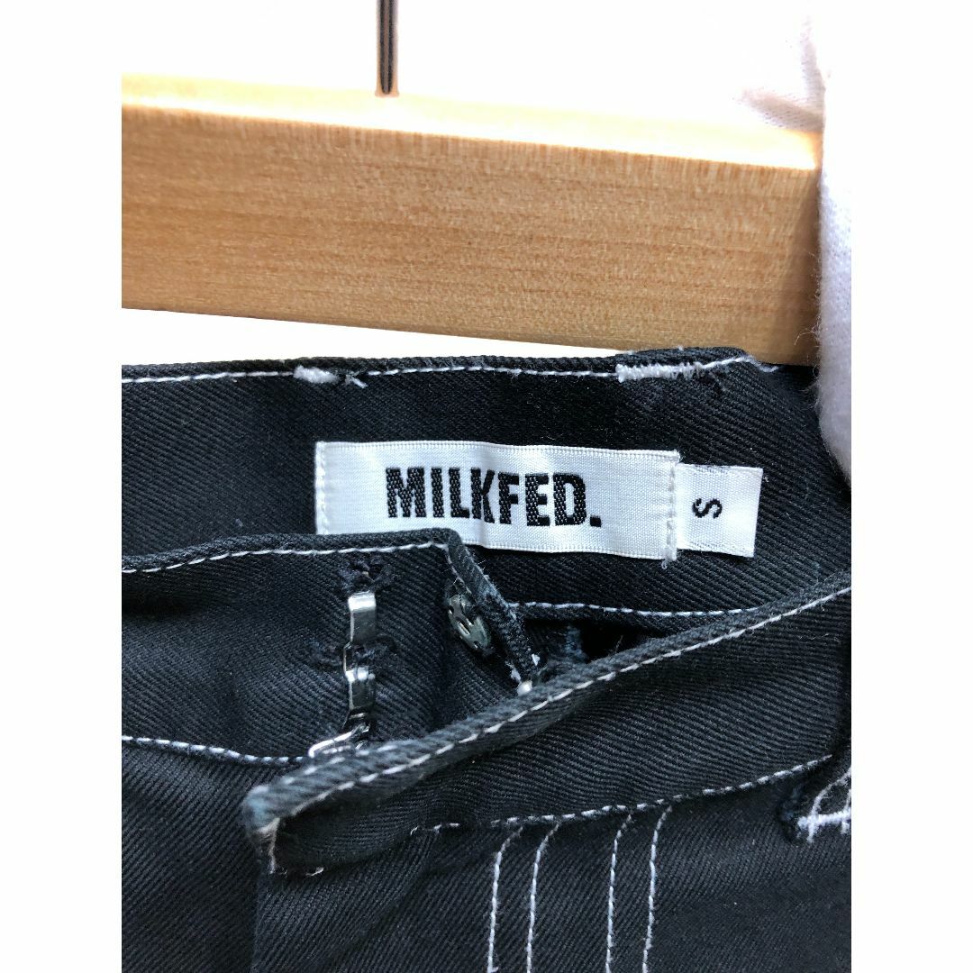 800761● MILKFED ホワイトステッチ ワイド パンツ S ブラック 2