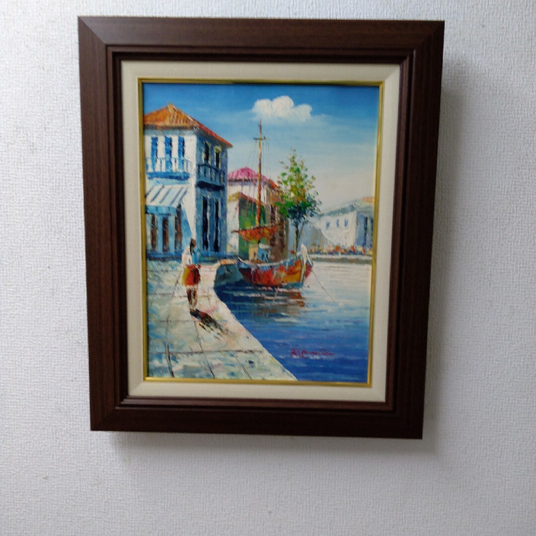 堅実な究極の 肉質油絵 立て F6 海辺の家 額装仕上げ品 絵画