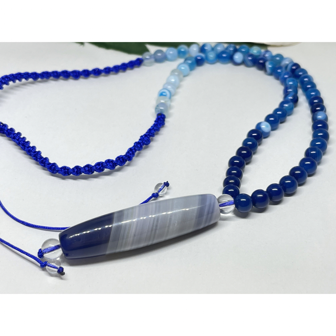 縞瑪瑙天珠型＆ブルーストライプ縞瑪瑙 グラデーション ロングネックレスの通販 by LOUNON｜ラクマ