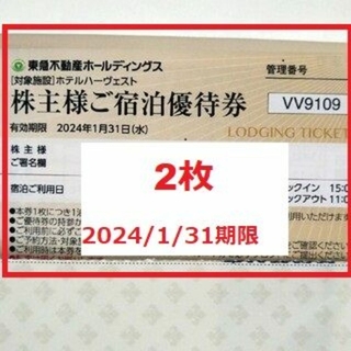 2枚　東急ホテルハーヴェスト　ご宿泊優待券(宿泊券)