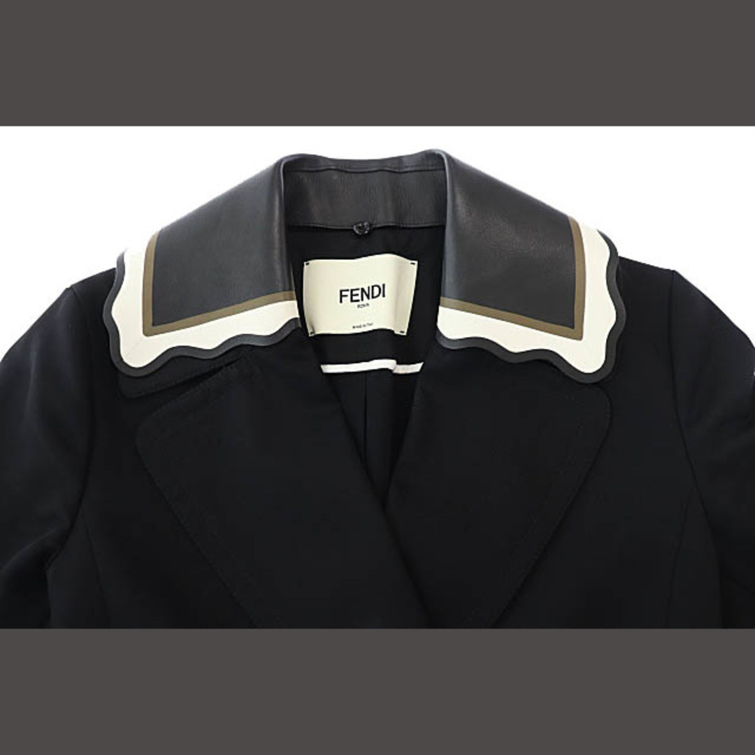 フェンディ FENDI フリル レザー衿 ドレス トレンチ コート 40黒 ●