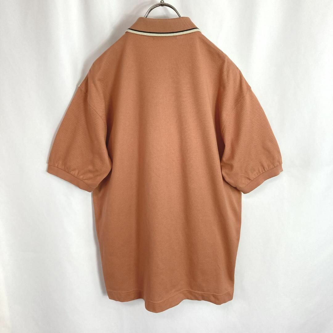 レトロ ポロシャツ ライン 半袖 ワンポイント刺繍ロゴ オレンジL かわいい 2