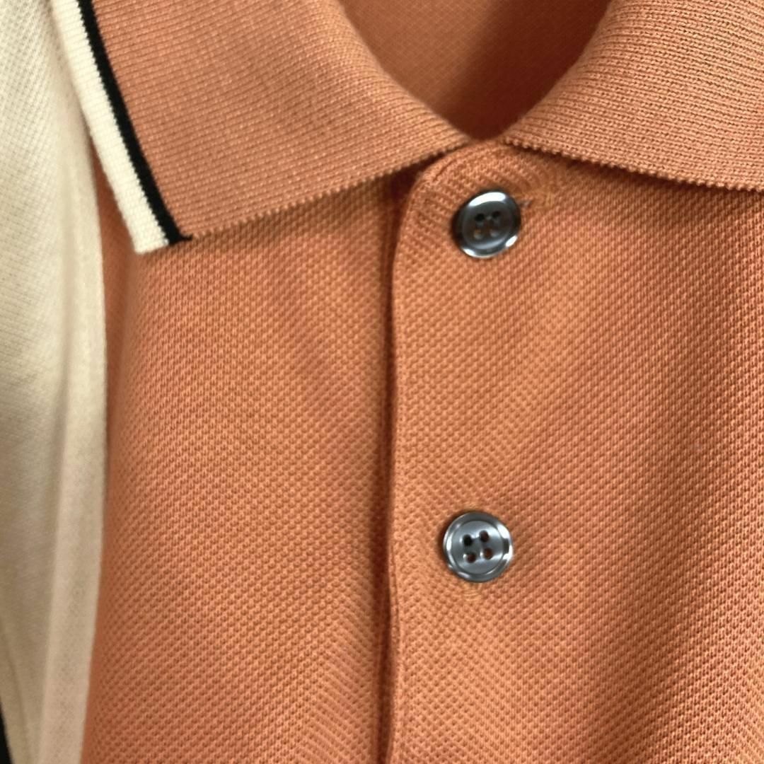 レトロ ポロシャツ ライン 半袖 ワンポイント刺繍ロゴ オレンジL かわいい 4