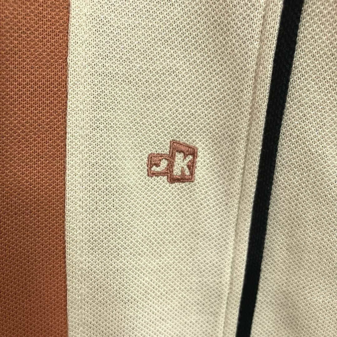 レトロ ポロシャツ ライン 半袖 ワンポイント刺繍ロゴ オレンジL かわいい 5