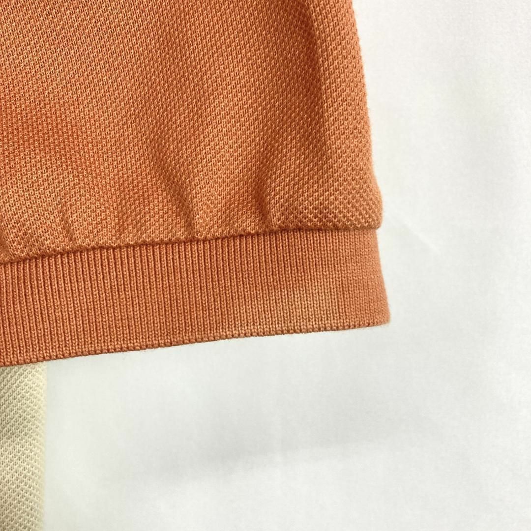 レトロ古着 ポロシャツ ライン 半袖 ワンポイント刺繍ロゴ オレンジL かわいい メンズのトップス(ポロシャツ)の商品写真