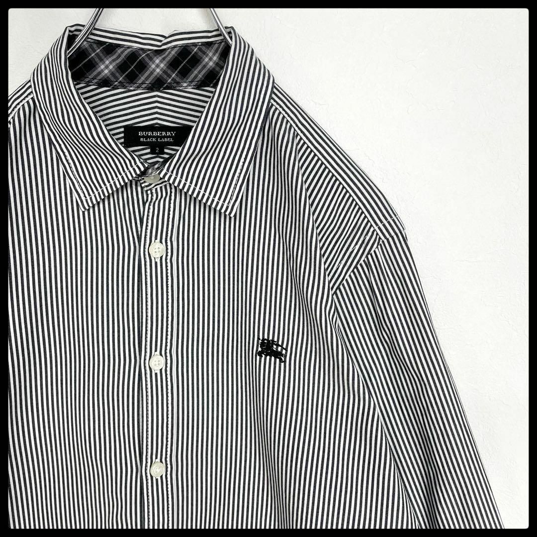 バーバリーブラックレーベル　ストライプ　刺繍ロゴ　ノバチェック　長袖シャツ　2
